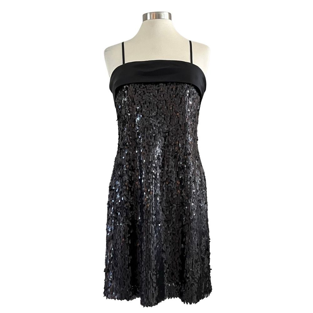 W by Worth Mini Sequin Cocktail Dress Spaghetti Strap Black 2